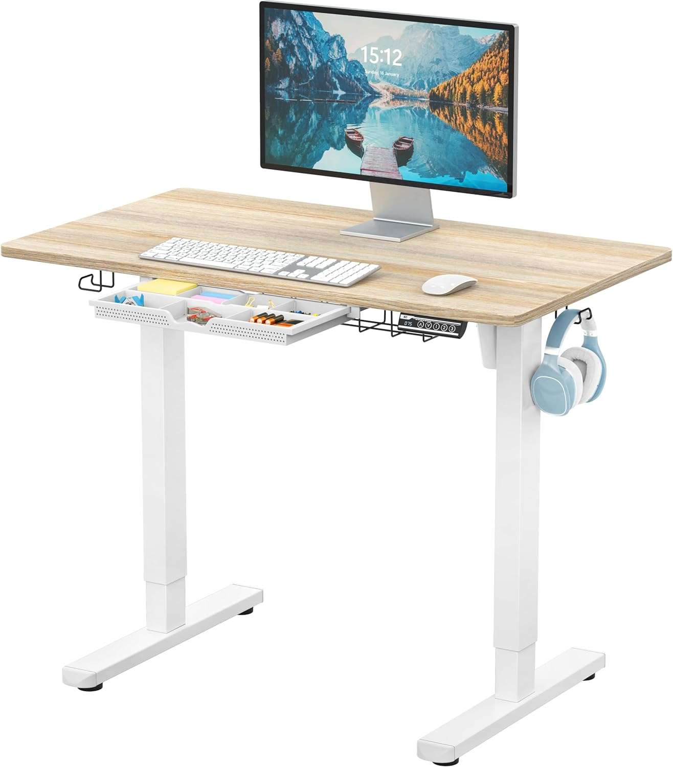 SHW 40-Inch Electric Standing Desk with Drawer
