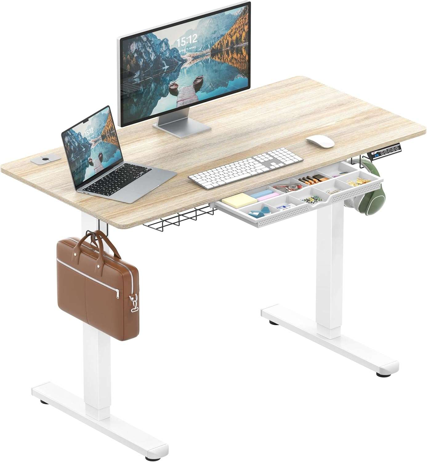 SHW 48-Inch Electric Standing Desk with Drawer